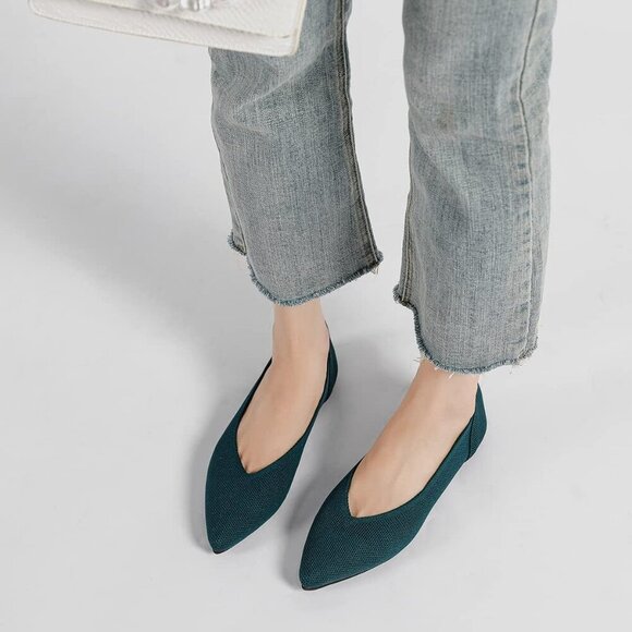 Women's Green Casual Dressy Ballet Pointed Toe Leopard Flats Mesh Office Shoes - Picture 5 of 6